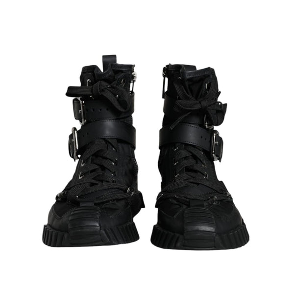 Schwarze Nylon-Schnürstiefel