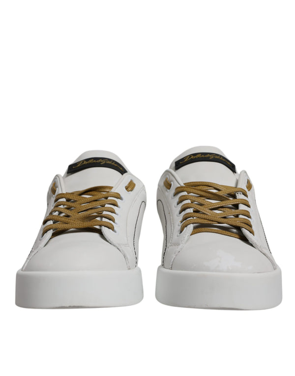 Weiß Gold Leder Low Top Sneakers Schuhe