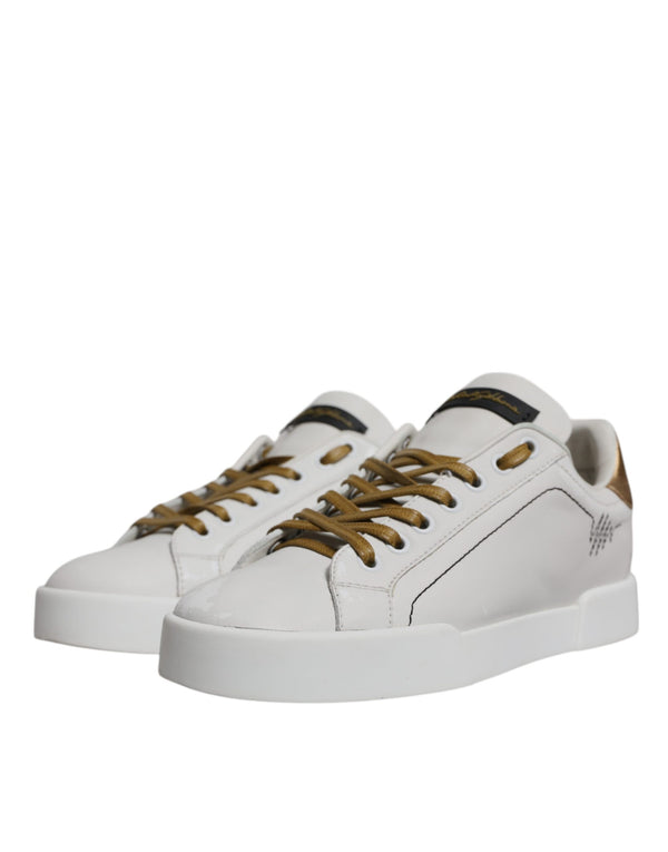 Weiß Gold Leder Low Top Sneakers Schuhe