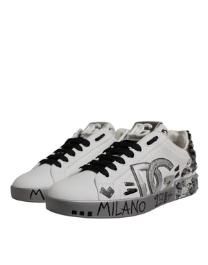 Weiß Silber Kristall Logo Portofino Turnschuhe Schuhe