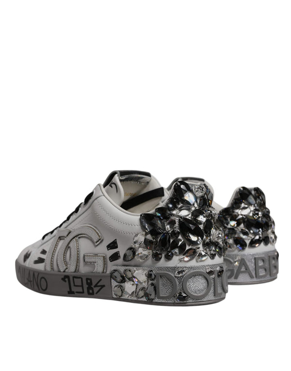Weiß Silber Kristall Logo Portofino Turnschuhe Schuhe