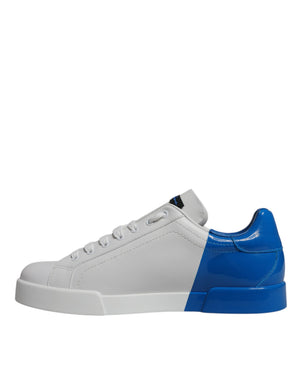Weiß Blau Leder Logo Low Top Sneakers Schuhe
