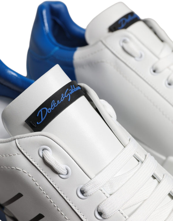 Weiß Blau Leder Logo Low Top Sneakers Schuhe