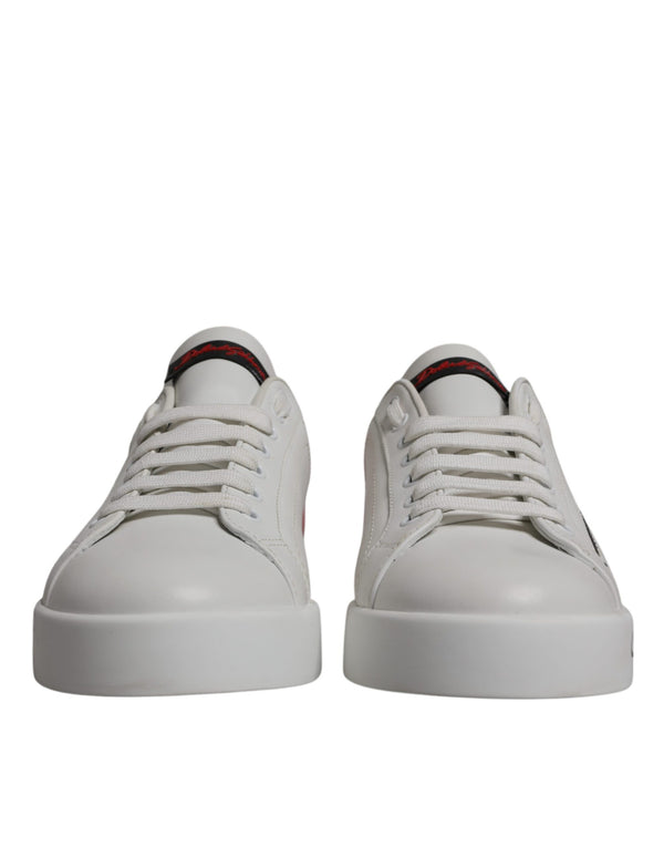 Weiß Rot Leder Logo Low Top Sneakers Schuhe