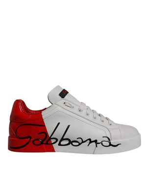 Weiß Rot Leder Logo Low Top Sneakers Schuhe