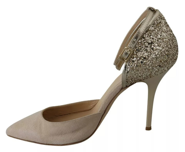 Beige Leinen Knöchelriemen High Heels Schuhe