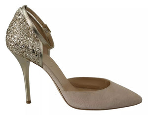 Beige Leinen Knöchelriemen High Heels Schuhe