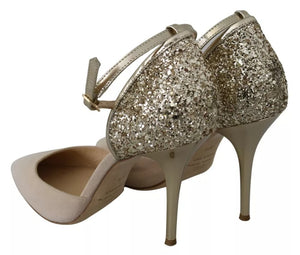 Beige Leinen Knöchelriemen High Heels Schuhe