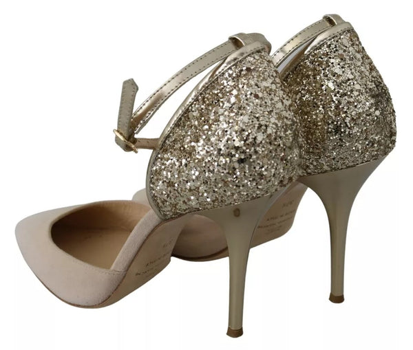 Beige Leinen Knöchelriemen High Heels Schuhe