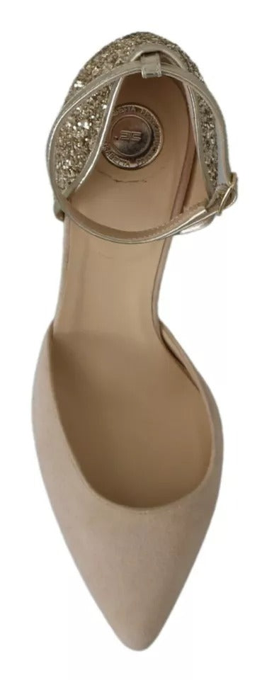 Beige Leinen Knöchelriemen High Heels Schuhe