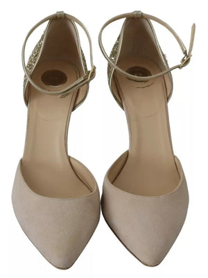 Beige Leinen Knöchelriemen High Heels Schuhe