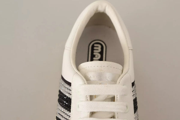 Weißes Leder Kristall verschönert Turnschuhe Schuhe