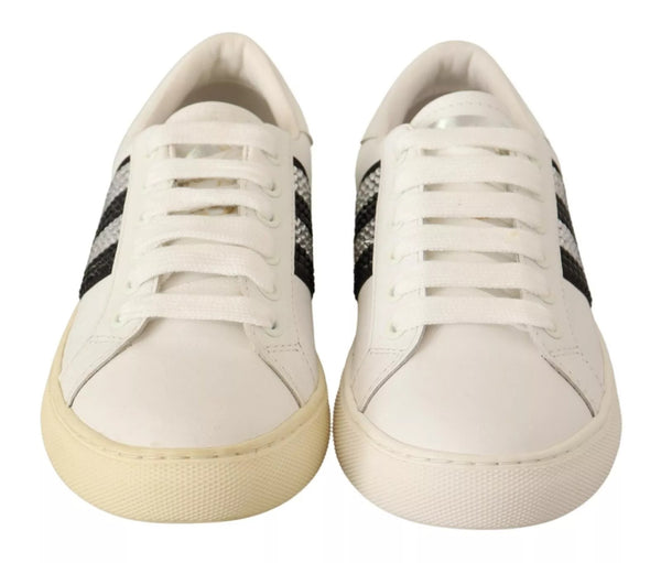 Weißes Leder Kristall verschönert Turnschuhe Schuhe