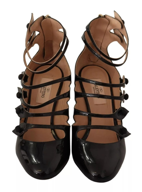 Schwarz Multi Strap Leder Mid Heels Pumps Schuhe