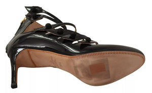 Schwarz Multi Strap Leder Mid Heels Pumps Schuhe