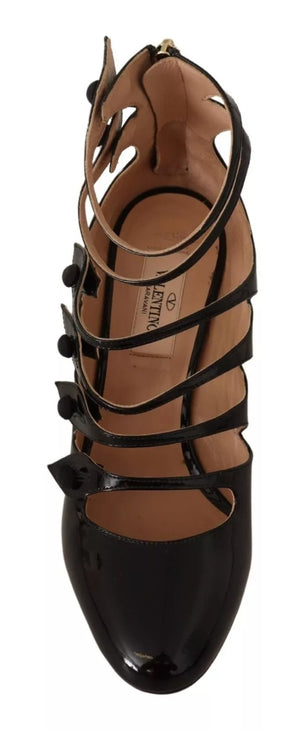 Schwarz Multi Strap Leder Mid Heels Pumps Schuhe