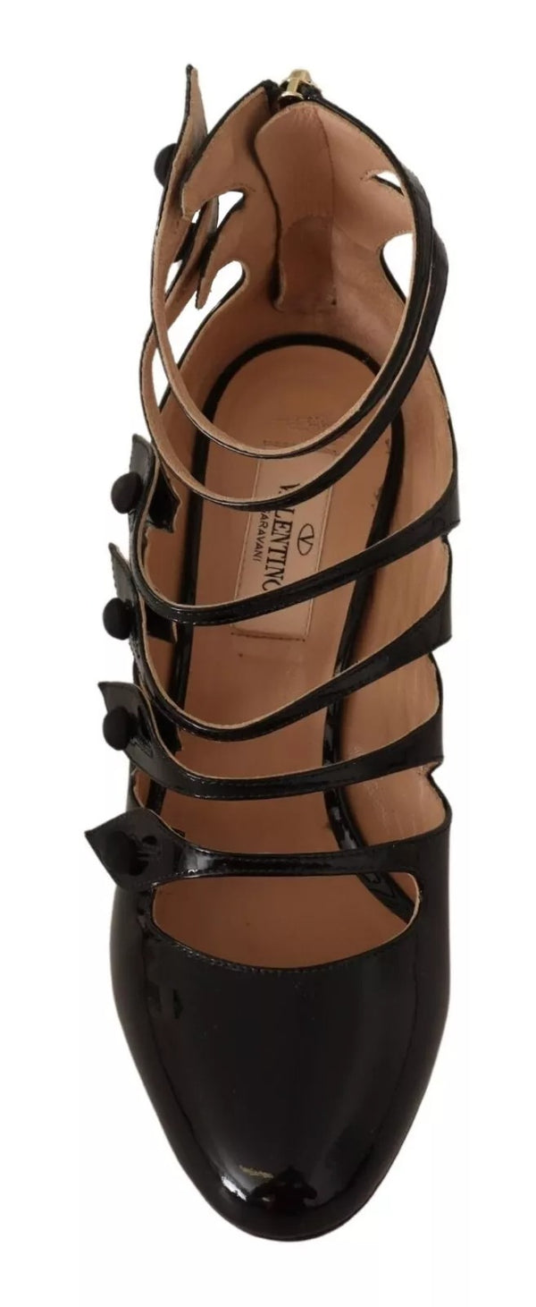 Schwarz Multi Strap Leder Mid Heels Pumps Schuhe