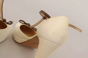 Aus weißem Leder T-Strap Heels Sandalen Schuhe