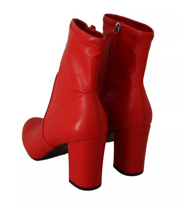 Rote Leder Block Absätze Stiefelette Schuhe