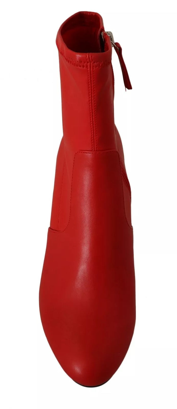 Rote Leder Block Absätze Stiefelette Schuhe