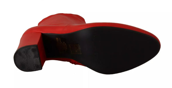 Rote Leder Block Absätze Stiefelette Schuhe