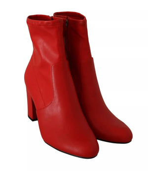 Rote Leder Block Absätze Stiefelette Schuhe