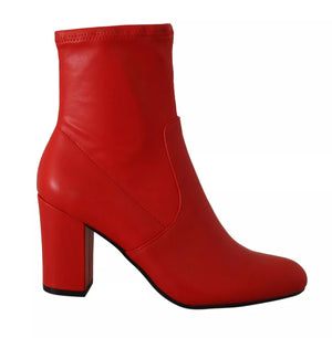 Rote Leder Block Absätze Stiefelette Schuhe