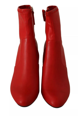 Rote Leder Block Absätze Stiefelette Schuhe