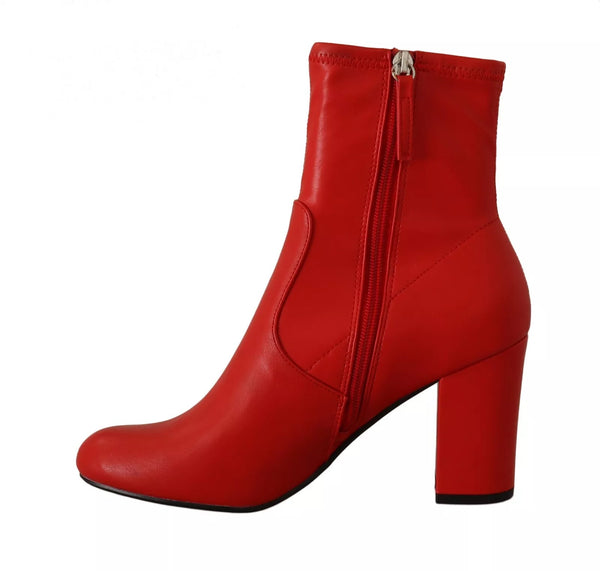 Rote Leder Block Absätze Stiefelette Schuhe
