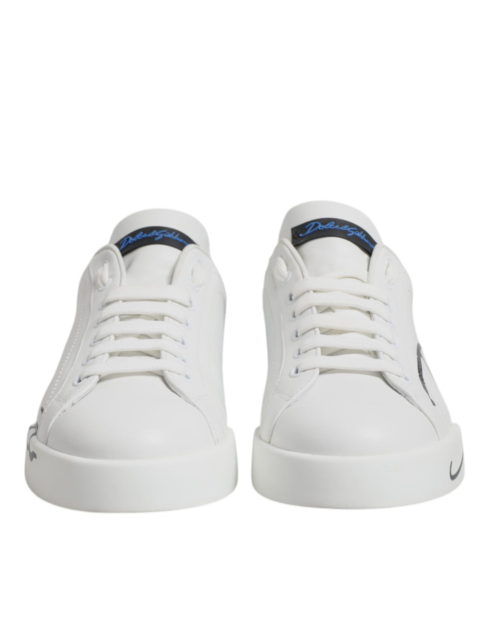 Weiß Blau Leder Logo Low Top Sneakers Schuhe