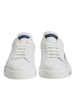 Weiß Blau Leder Logo Low Top Sneakers Schuhe