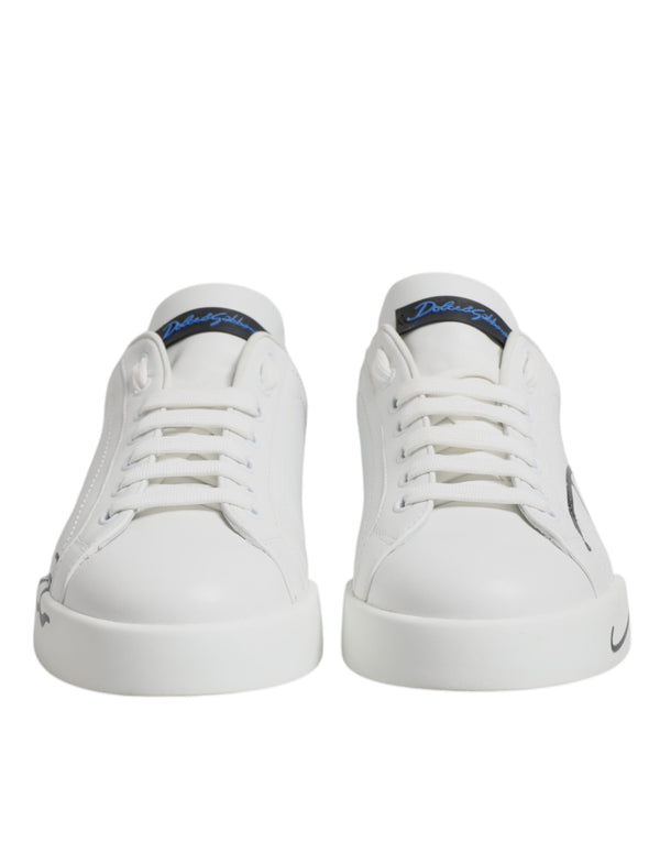 Weiß Blau Leder Logo Low Top Sneakers Schuhe
