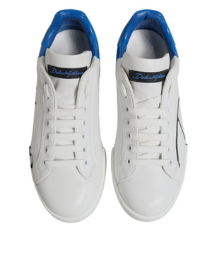 Weiß Blau Leder Logo Low Top Sneakers Schuhe