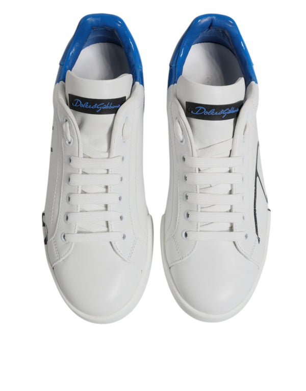 Weiß Blau Leder Logo Low Top Sneakers Schuhe