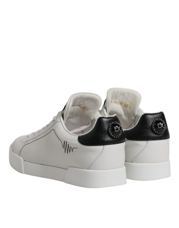 Weiß Schwarz Leder Low Top Sneakers Schuhe