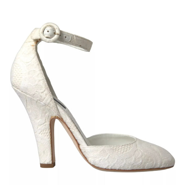 Weiß Floral Jacquard Mary Janes Heels Pumps Schuhe