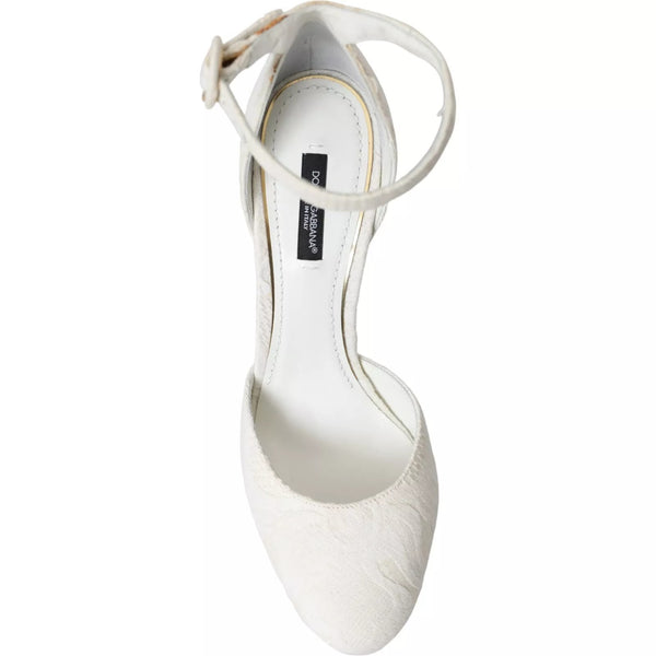 Weiß Floral Jacquard Mary Janes Heels Pumps Schuhe