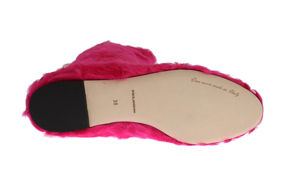 Rosa Lammfell-Lederstiefel flach