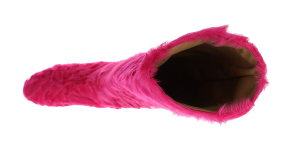 Rosa Lammfell-Lederstiefel flach
