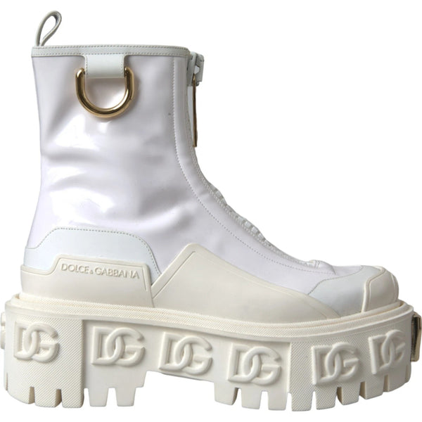 Weiße Leder Gummistiefel Logo Schuhe