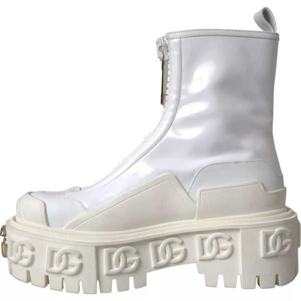 Weiße Leder Gummistiefel Logo Schuhe