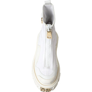 Weiße Leder Gummistiefel Logo Schuhe
