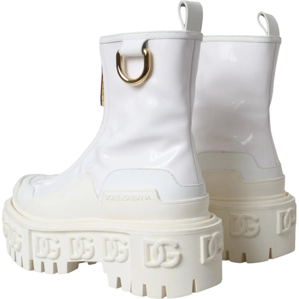 Weiße Leder Gummistiefel Logo Schuhe