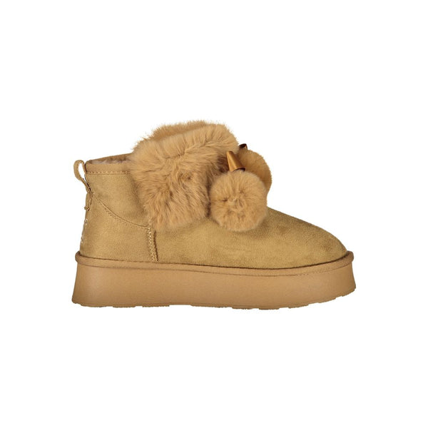 Brauner Polyester Damenstiefel