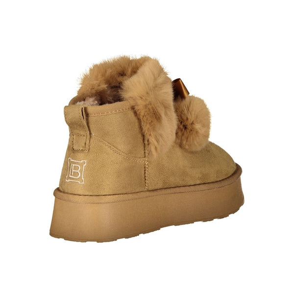 Brauner Polyester Damenstiefel