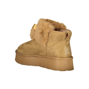 Brauner Polyester Damenstiefel
