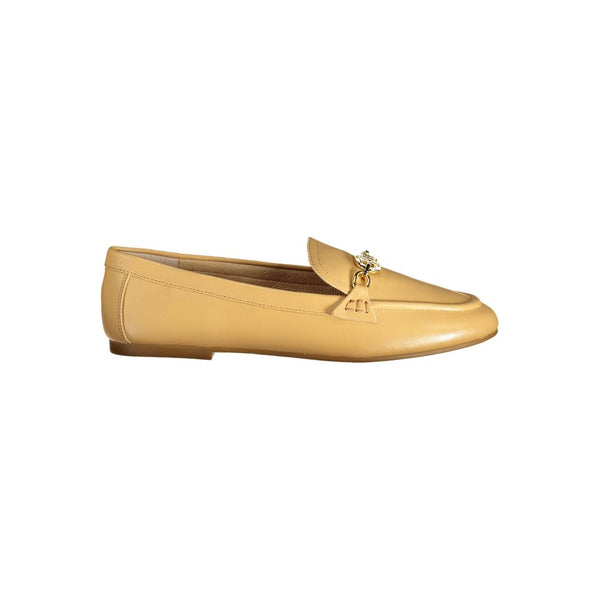 Beige Leder Frauen flacher Schuh