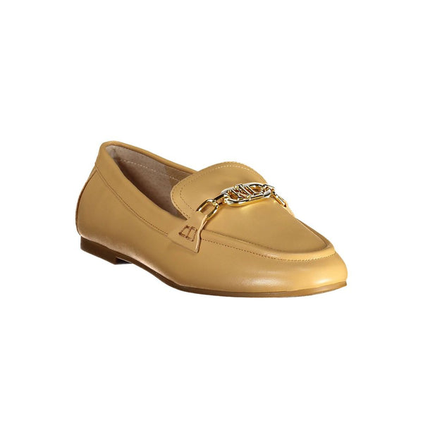 Beige Leder Frauen flacher Schuh