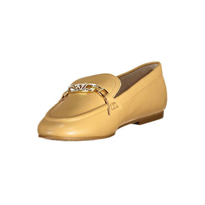 Beige Leder Frauen flacher Schuh