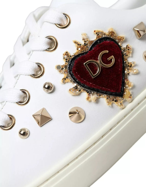 Weiß Leder Gold Rot Herz Turnschuhe Schuhe